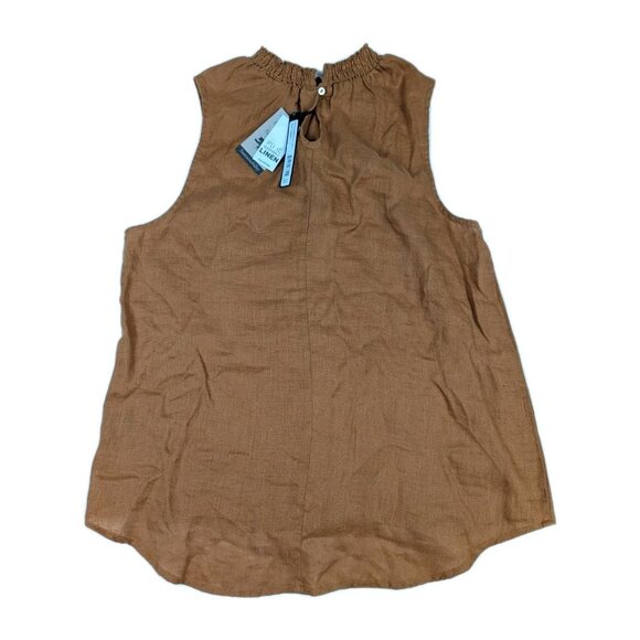 NWT Harve Bernard Blouse Top Women's Large Pure Linen Sleeveless brown tone - Picture 2 of 10